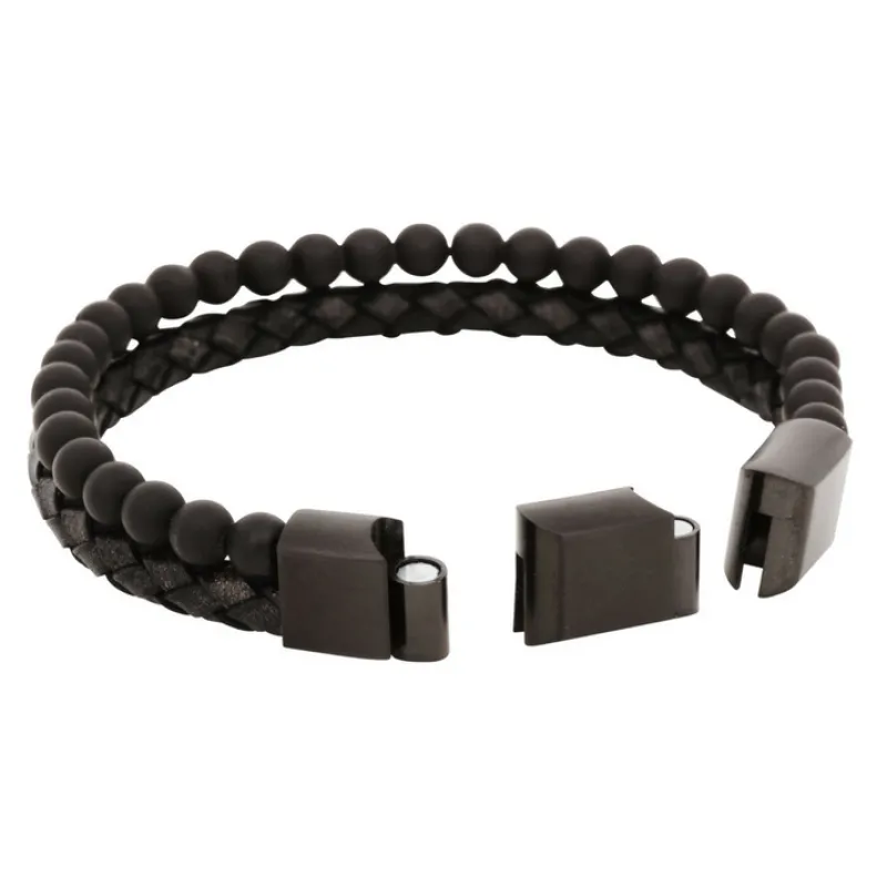 By Billgren , Läder/Onyx, svart – 8147>Armband
