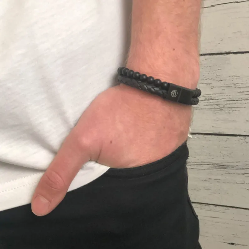 By Billgren , Läder/Onyx, svart – 8147>Armband