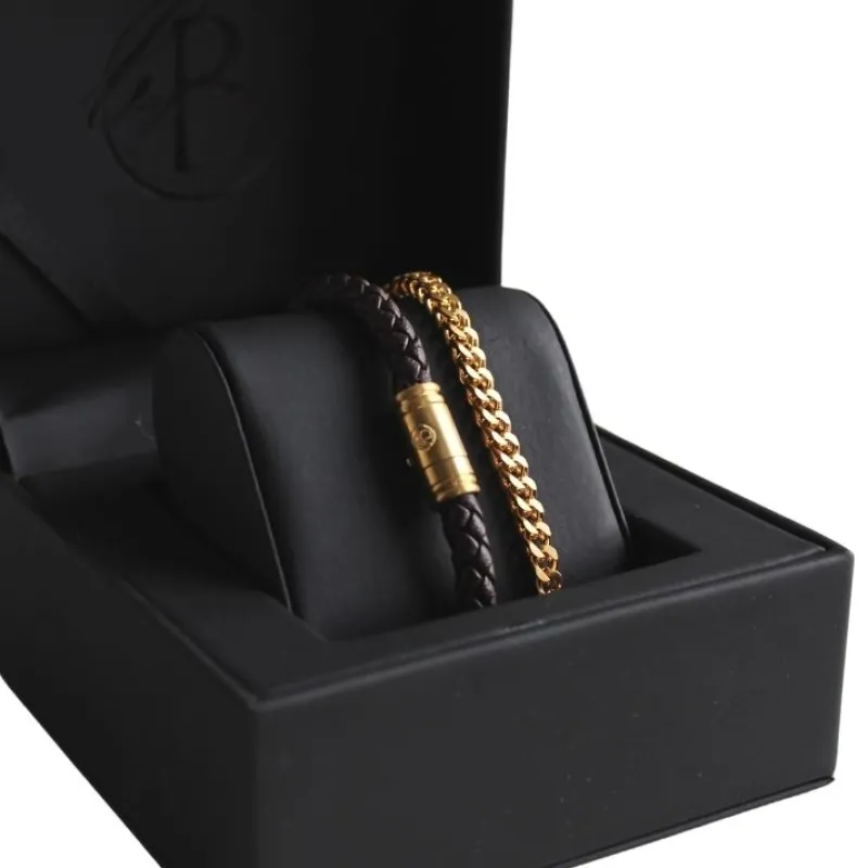By Billgren sset, läder/stål Brun/guld – 8133-8156>Armband New