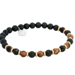 By Billgren Beads, Tigeröga/Lavasten, brun/svart/guld – 8173>Armband