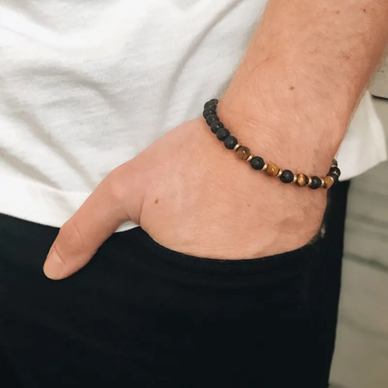 By Billgren Beads, Tigeröga/Lavasten, brun/svart/guld – 8173>Armband