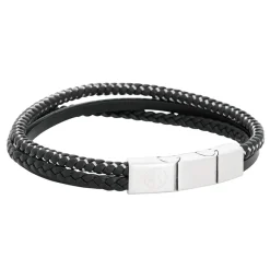 By Billgren Läder, dubbel, stål/svart – 8219>Armband