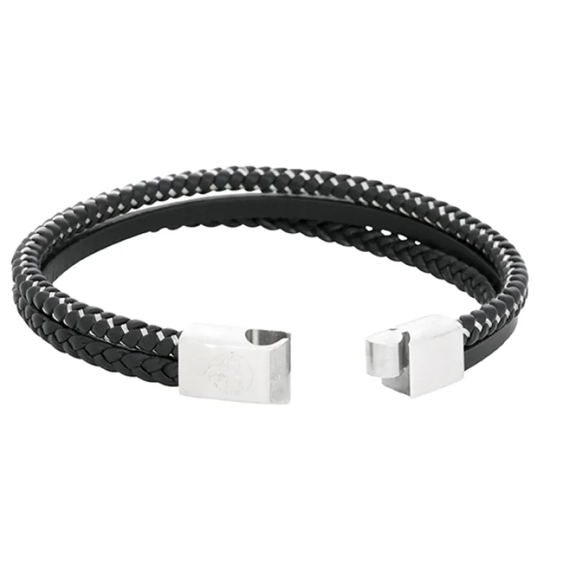 By Billgren Läder, dubbel, stål/svart – 8219>Armband