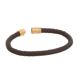 By Billgren Läder Flätat med lås i stål Brun/Guld – 8133>Armband Outlet