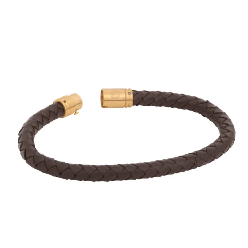 By Billgren Läder Flätat med lås i stål Brun/Guld – 8133>Armband Outlet