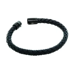 By Billgren Läder Flätat med svart lås i stål – 8125>Armband Sale