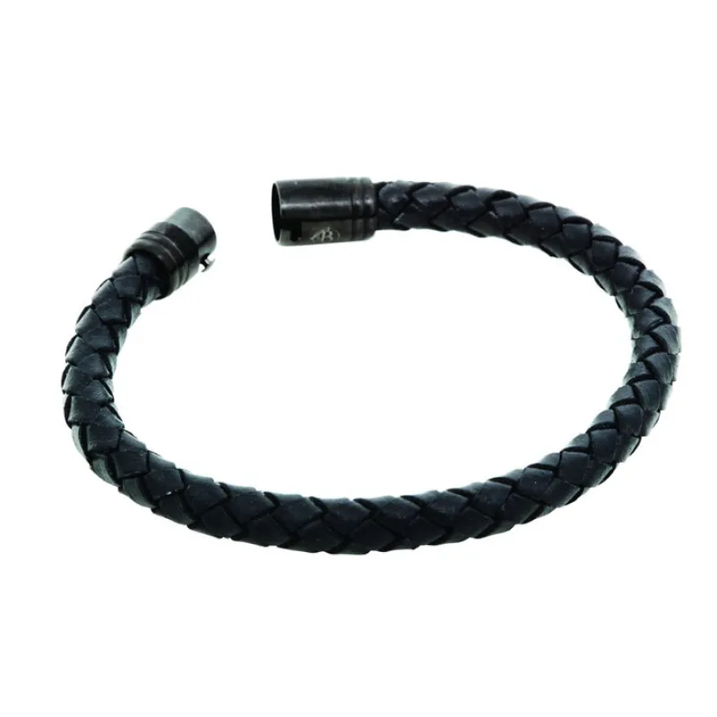 By Billgren Läder Flätat med svart lås i stål – 8125>Armband Sale