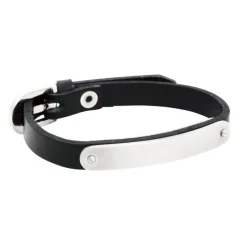 By Billgren Läder, gravyr, stålbricka, svart – 8104>Armband Best