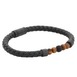 By Billgren Läder/Beads, Svart/Stål/Brun – 8188>Armband Outlet