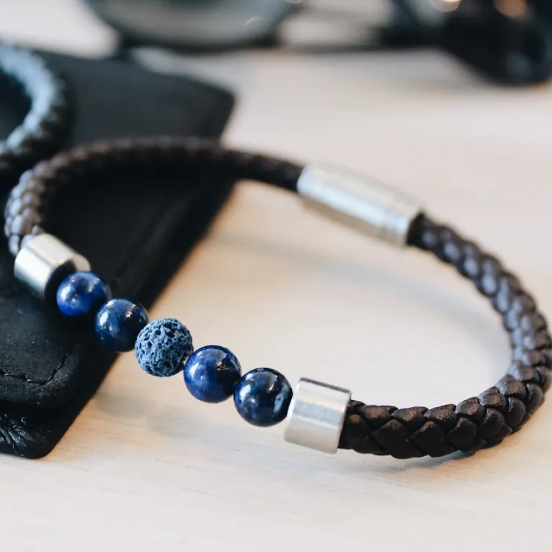 By Billgren Läder/Beads, Brun/Blå – 8189>Armband Best