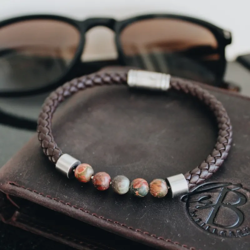 By Billgren Läder/Beads, Brun/Blå – 8189>Armband Best