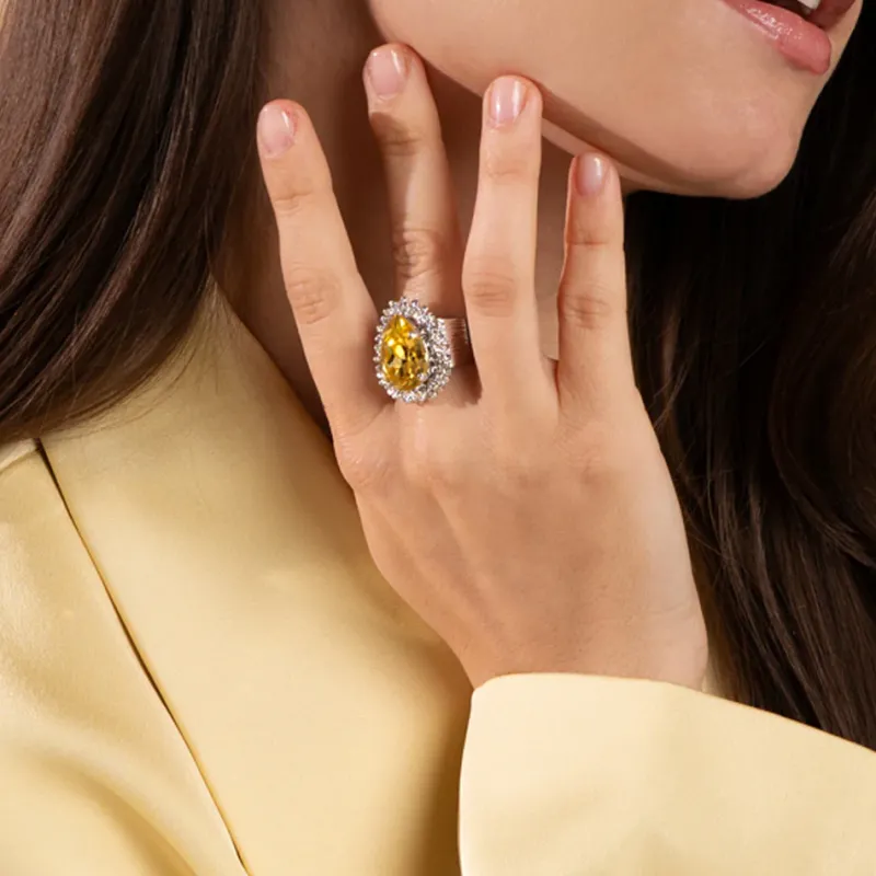 Classic Gemma Ring, ReCreated™ Dark Jonquil – Rhodium>Caroline Svedbom Sale