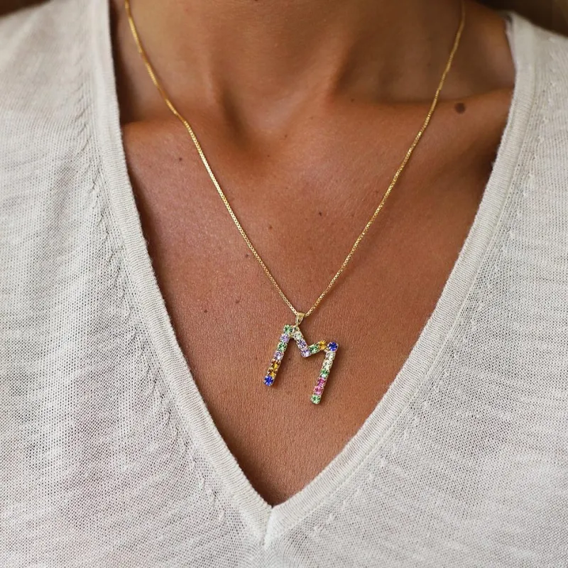 Caroline Svedbom Letter Halsband M / Rainbow Combo (Rhodium)>Caroline Svedbom Halsband Clearance