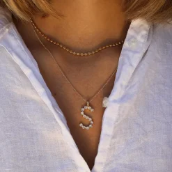 Letter S Halsband / Crystal (Guld)><noscript><img width=