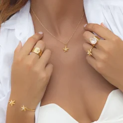 Mini Sea Star Halsband / Crystal (Guld)><noscript><img width=