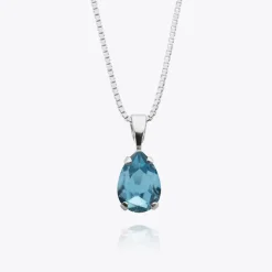 Petite Drop Stud Halsband / Aquamarine (Rhodium)><noscript><img width=