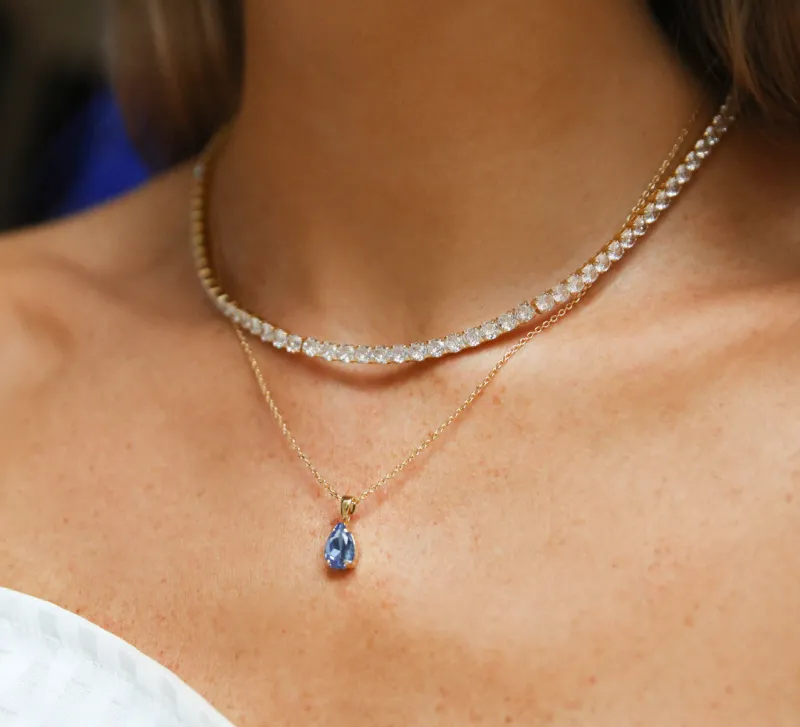 Caroline Svedbom Petite Drop Halsband/ Lapis (Rhodium)>Caroline Svedbom Halsband