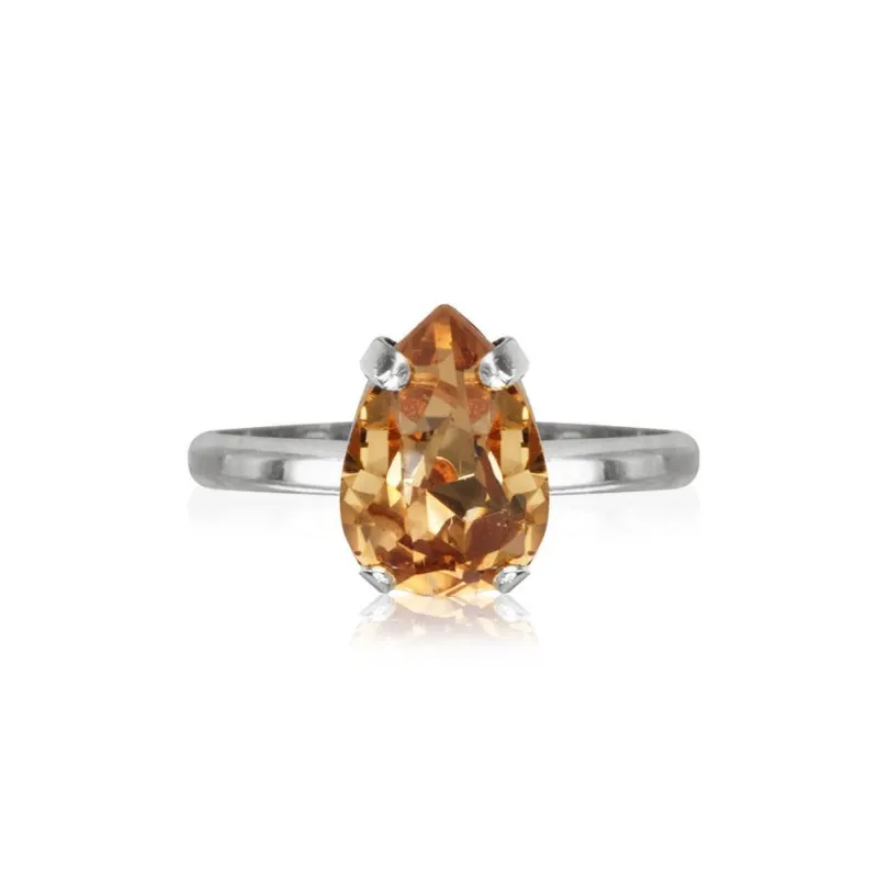 Petite Drop Ring / Light Colorado Topaz (Rhodium)>Caroline Svedbom New