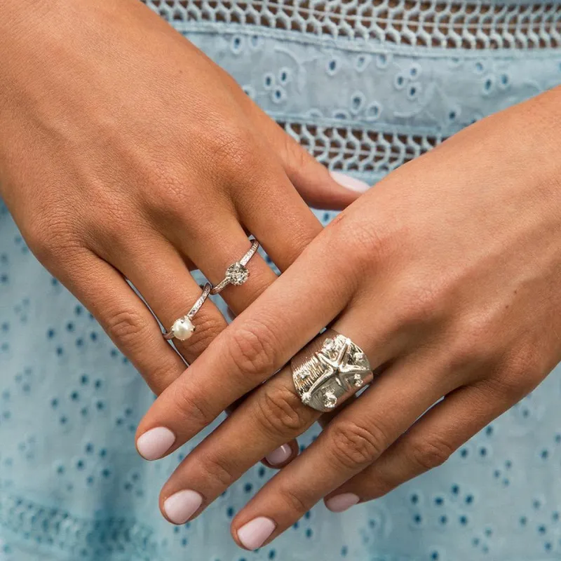 Starfish Ring Rhodium / Crystal>Caroline Svedbom Discount