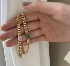 Celine Estelle Guldarmband 18K förgyllning med grön CZ> Best