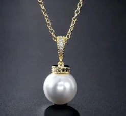 Guldhalsband med 18K förgyllning, Sötvattenpärla och CZ 40+5 cm>Celine Estelle