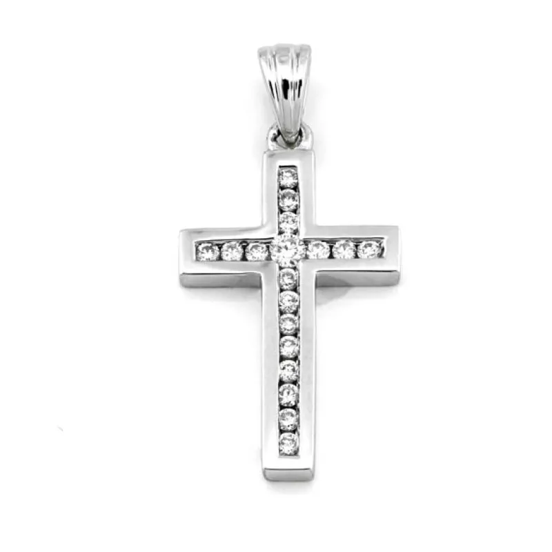 Kors i 18K Vitguld med 0.18ct TW/SI Diamanter – MSG11W> Discount