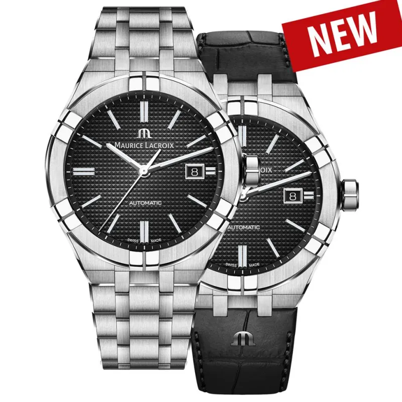 Maurice Lacroix 42mm + Svart Läderarmband AI6008-SS002-330-2>Aikon Outlet