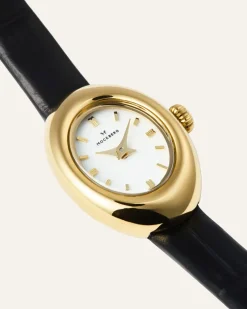 Mockberg Belle Oval Petite Läder Klocka Guld MB1412><noscript><img width=