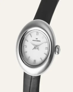 Mockberg Belle Oval Petite Läder Klocka Silver MB1413>Klockor Online