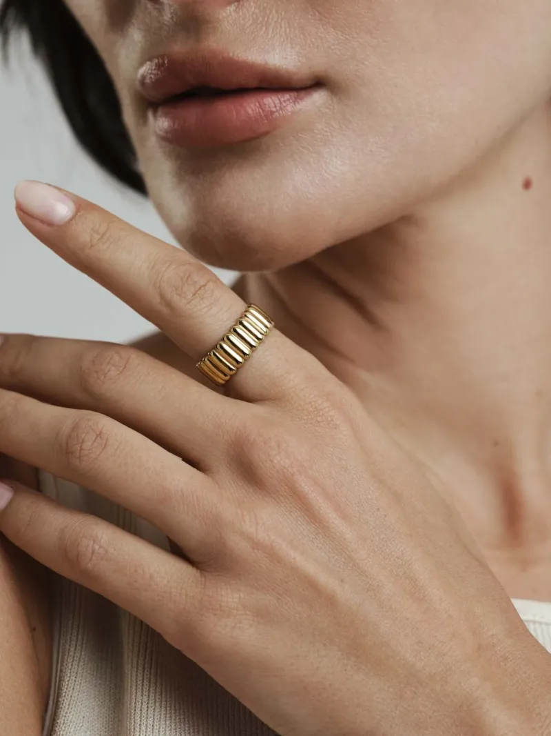 Chic Ribbed Ring Guld>Mockberg Sale