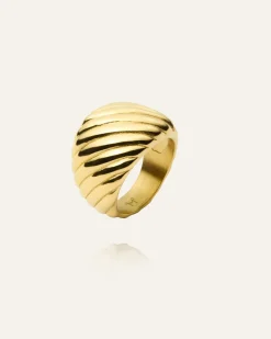 Curved Ribbed Ring Guld>Mockberg Outlet