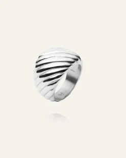 Curved Ribbed Ring Silver>Mockberg Clearance