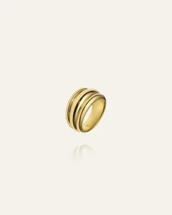 Deco Ribbed Ring Guld>Mockberg