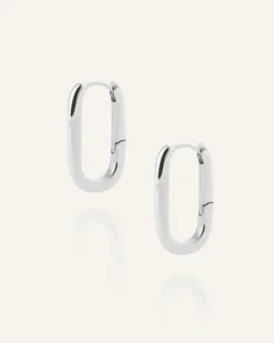 Slim Medium U-Hoops Örhängen Silver><noscript><img width=