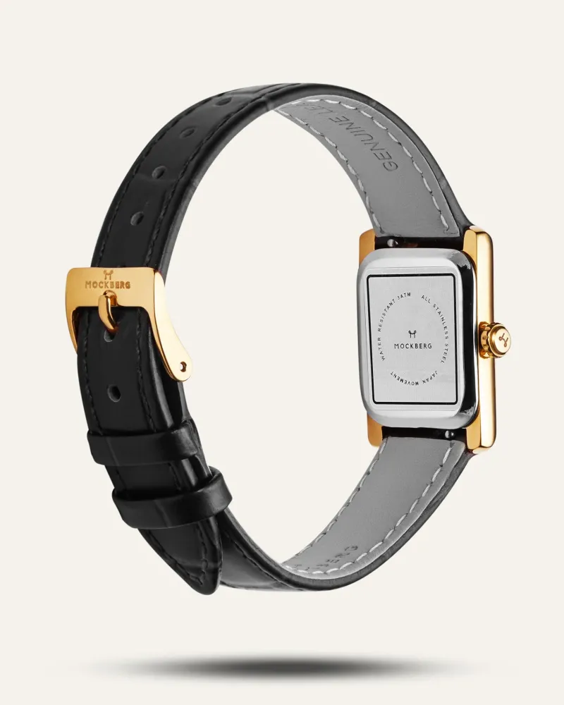 Mockberg Timeless Black Leather Gold Watch MB0245>Klockor Clearance