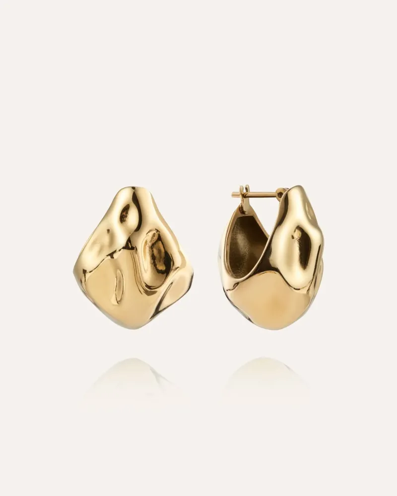 Wavy Bolded Drop Örhängen Guld>Mockberg New