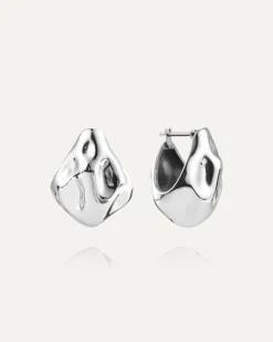 Wavy Bolded Drop Örhängen Silver><noscript><img width=