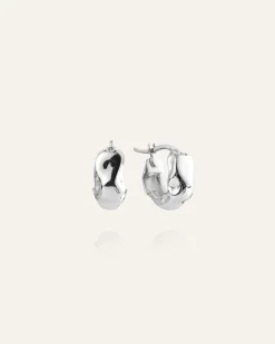 Wavy Bolded Small Örhängen Silver Hoops>Mockberg