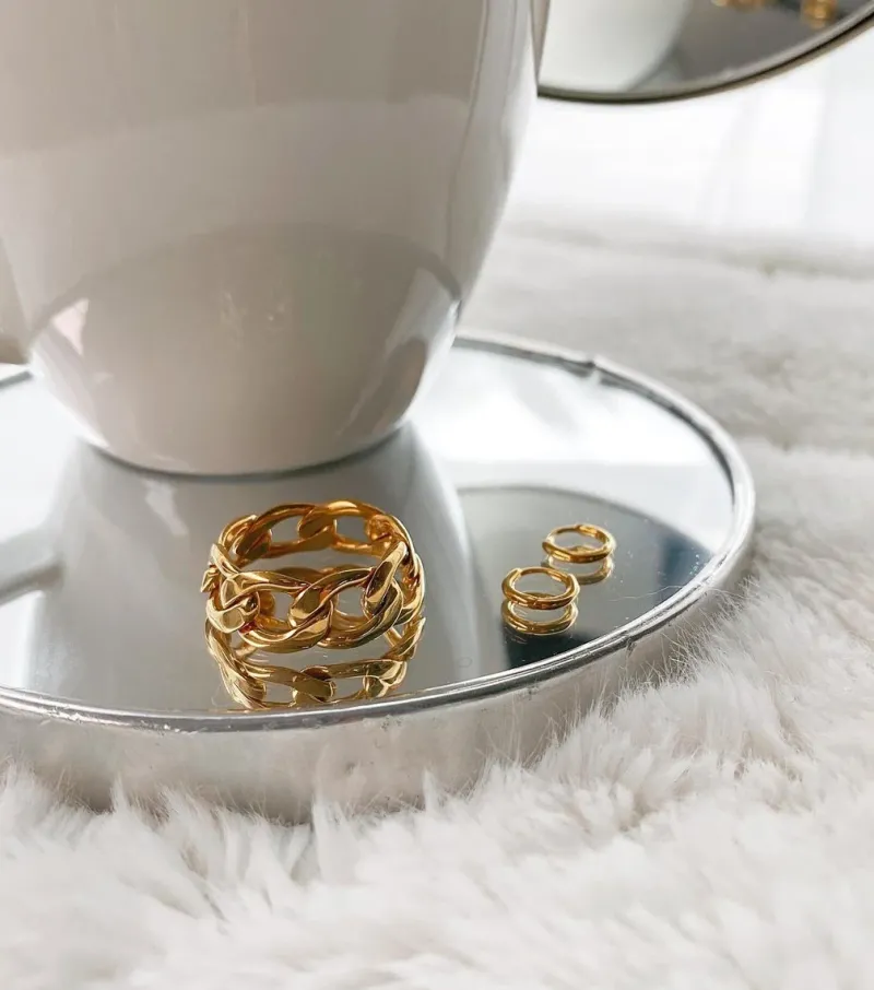 Syster P Links Curb Chain Ring Guld>Ringar Outlet