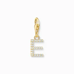 Charm-hängsmycke bokstaven E med vita stenar guldpläterad>Thomas Sabo Outlet