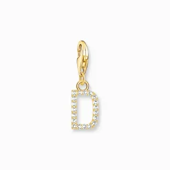 Charm-hängsmycke bokstaven D med vita stenar guldpläterad>Thomas Sabo Sale