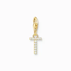 Charm-hängsmycke bokstaven T med vita stenar guldpläterad>Thomas Sabo Online