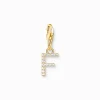 Charm-hängsmycke bokstaven F med vita stenar guldpläterad>Thomas Sabo Outlet