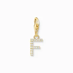 Charm-hängsmycke bokstaven F med vita stenar guldpläterad>Thomas Sabo Outlet