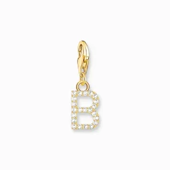 Charm-hängsmycke bokstaven B med vita stenar guldpläterad>Thomas Sabo Best