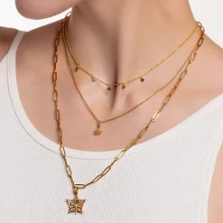 Halsband Stenar i Färg Guld – KE2071-488-7><noscript><img width=